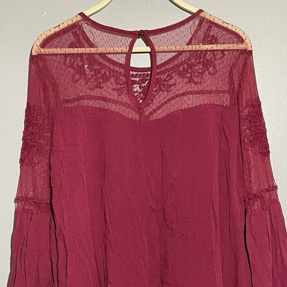 Francesca Blue Rain Sheath Straight Dress Size S Red Burgundy Laced Long Sleeve - Picture 3 of 11